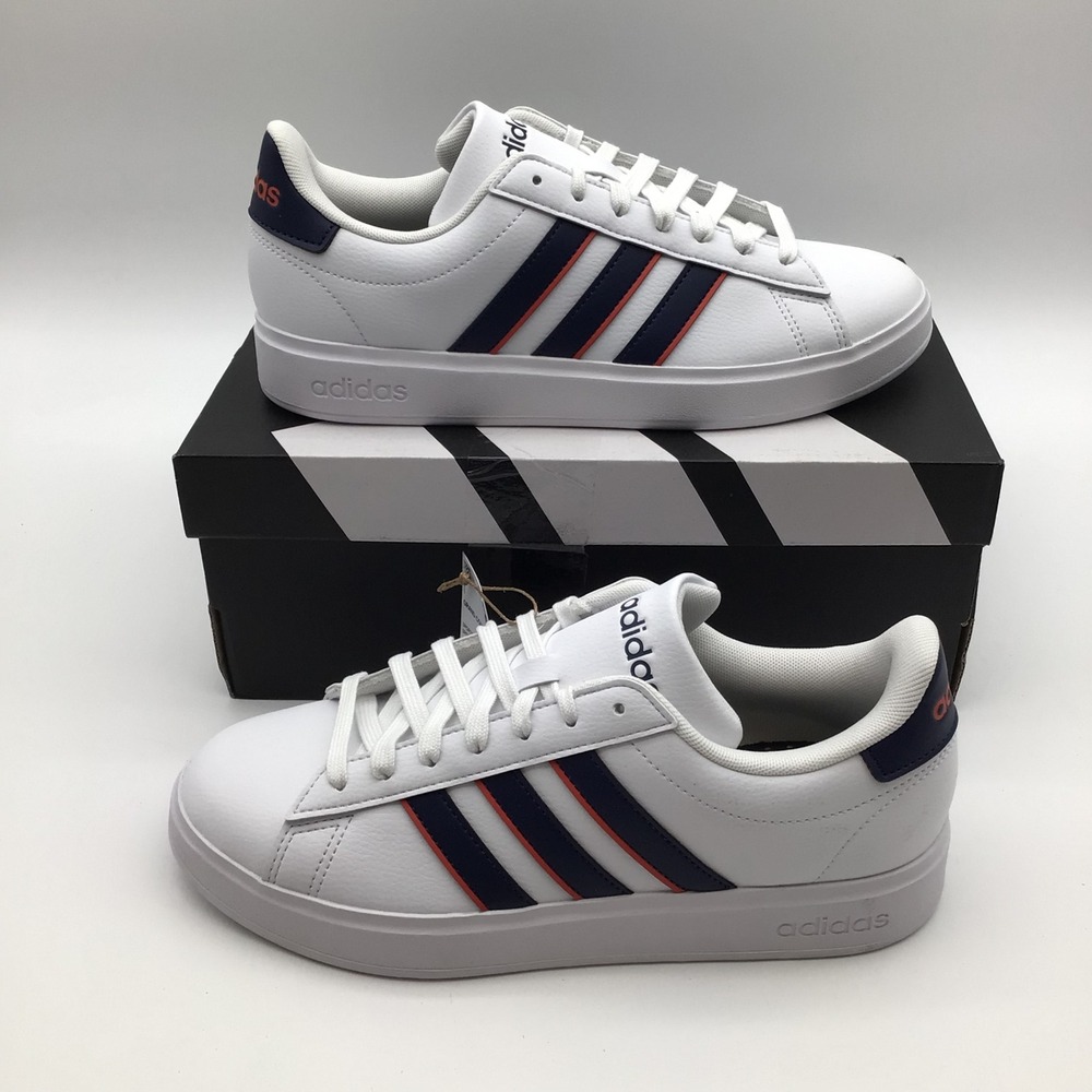Adidas Grand Court 2.0 Mens White Blue Red Low Top‎ Sneakers ID2947 Size 7.5 New